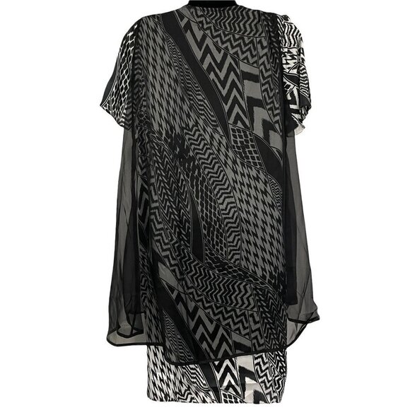 Jerry T New York Dress Black White Geometric Sheer Overlay - Picture 5 of 6